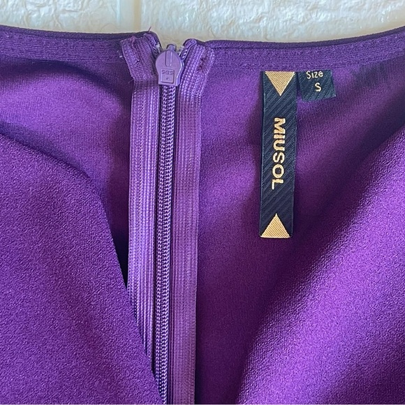 Miusol Retro 40’s Style Purple V-waist Puff Sleeve Bodycon Knee Length Dress - Picture 14 of 16